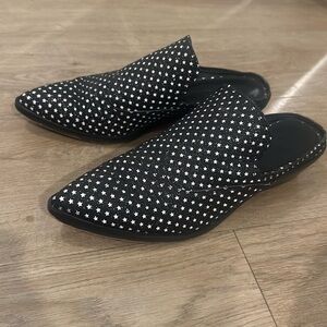 Rebecca Minkoff Women's Black and White Mules with stars - size 7.5m